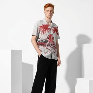 Camisa de hombre Designerska Camisa Kickenza Octopus'DJ Hombre Blanco — KOSX-0002
